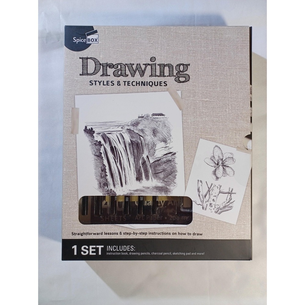 SpiceBox Drawing Styles & Techniques Art Set Kit 13480 Sketching Pencils Pad